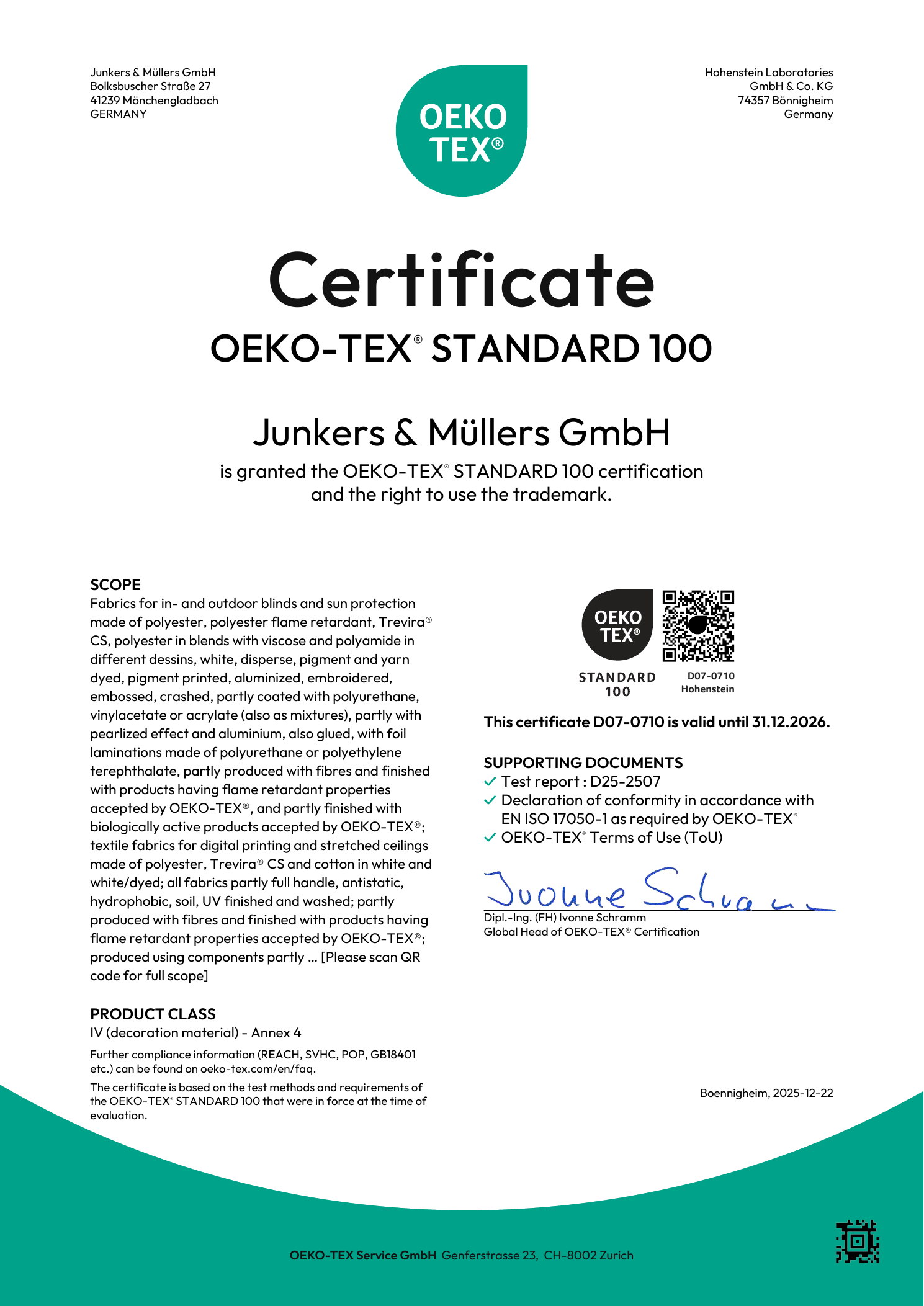 JM Ceiling — OEKO-TEX Standard 100 Сертификат JM Ceiling OEKO-TEX Standard 100, действует до 31 декабря 2026 года